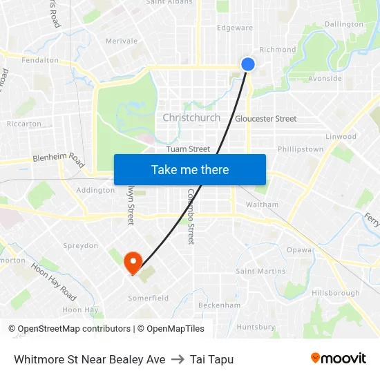 Whitmore St Near Bealey Ave to Tai Tapu map