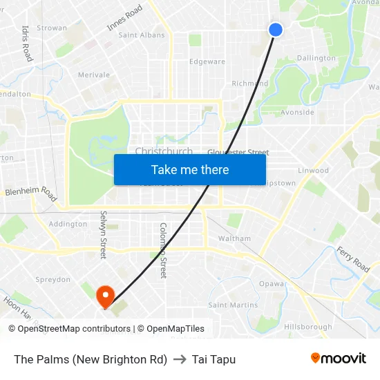 The Palms (New Brighton Rd) to Tai Tapu map