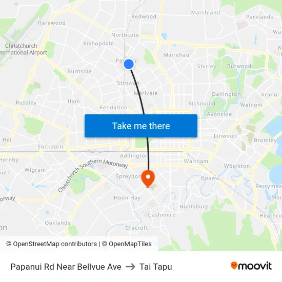 Papanui Rd Near Bellvue Ave to Tai Tapu map