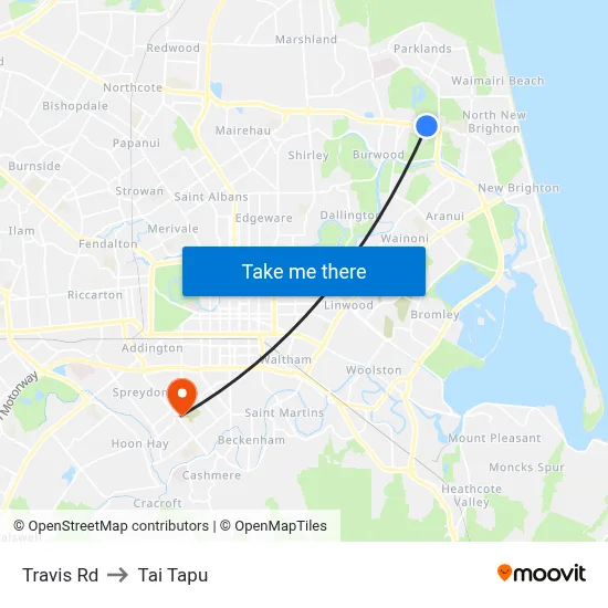Travis Rd to Tai Tapu map