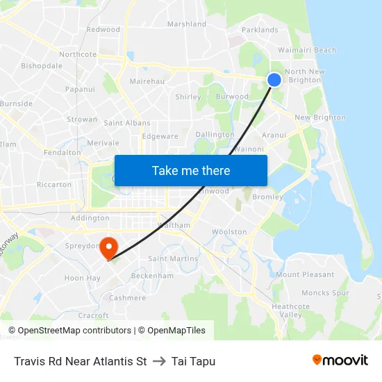 Travis Rd Near Atlantis St to Tai Tapu map