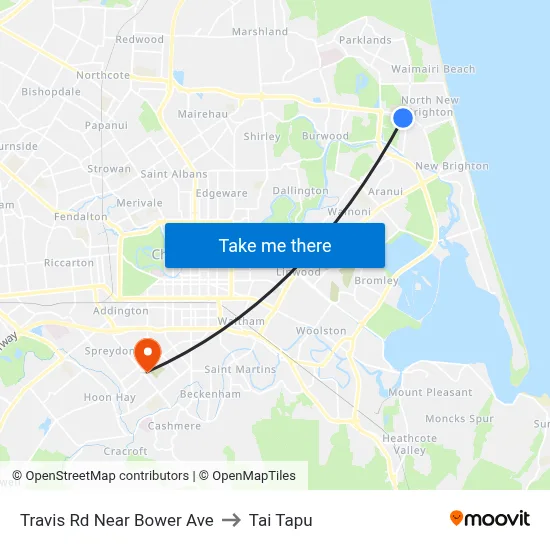 Travis Rd Near Bower Ave to Tai Tapu map