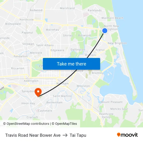 Travis Road Near Bower Ave to Tai Tapu map