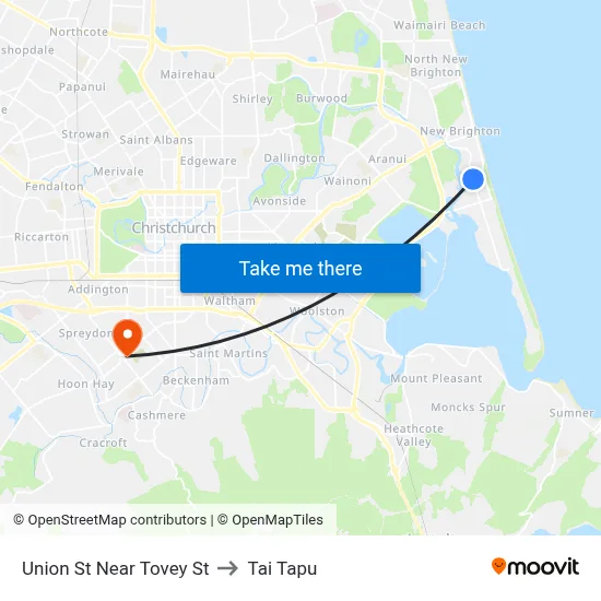 Union St Near Tovey St to Tai Tapu map