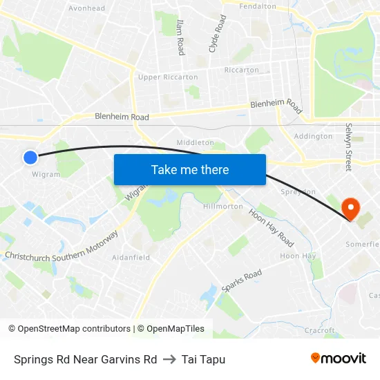 Springs Rd Near Garvins Rd to Tai Tapu map