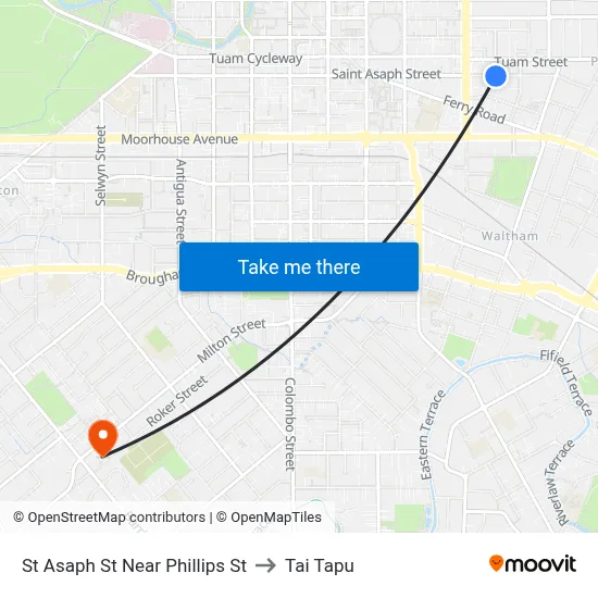 St Asaph St Near Phillips St to Tai Tapu map