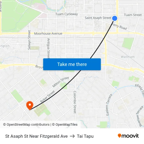 St Asaph St Near Fitzgerald Ave to Tai Tapu map