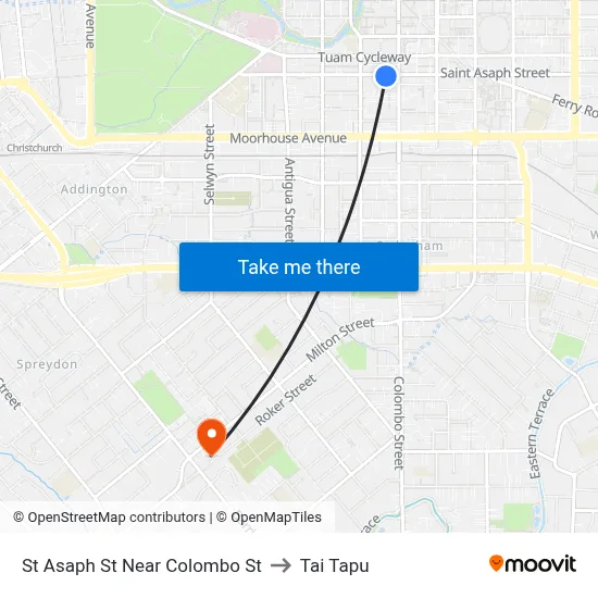 St Asaph St Near Colombo St to Tai Tapu map