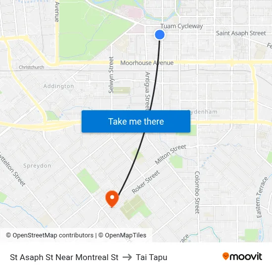 St Asaph St Near Montreal St to Tai Tapu map