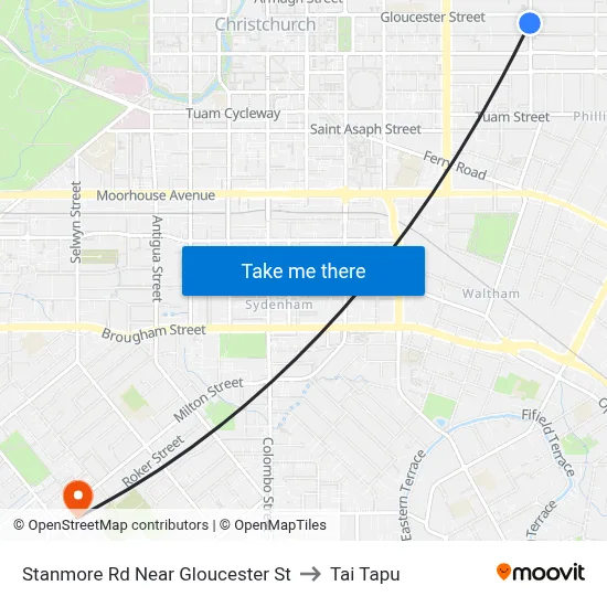 Stanmore Rd Near Gloucester St to Tai Tapu map