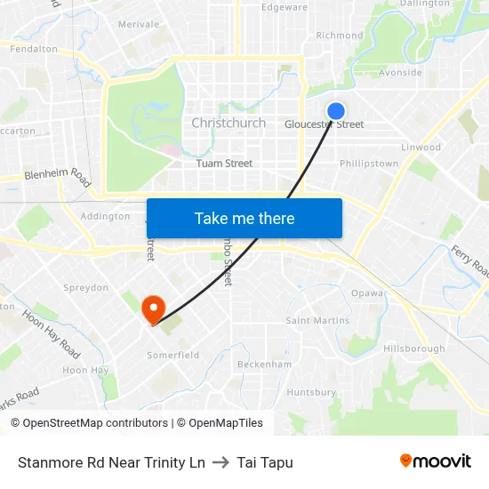 Stanmore Rd Near Trinity Ln to Tai Tapu map