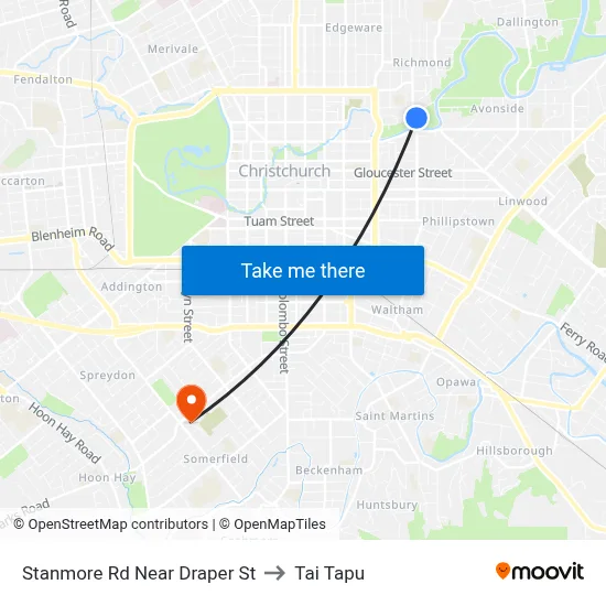 Stanmore Rd Near Draper St to Tai Tapu map