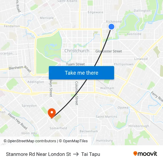 Stanmore Rd Near London St to Tai Tapu map