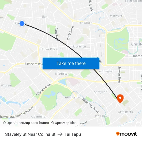 Staveley St Near Colina St to Tai Tapu map