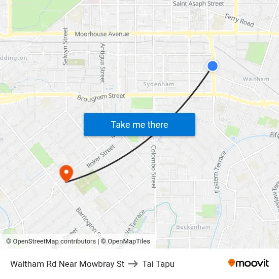 Waltham Rd Near Mowbray St to Tai Tapu map