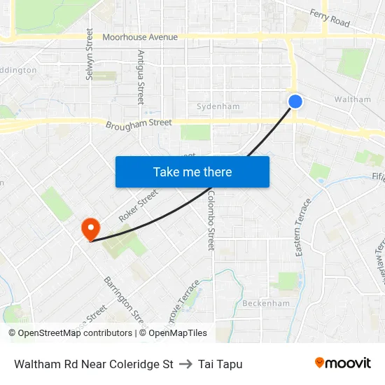 Waltham Rd Near Coleridge St to Tai Tapu map