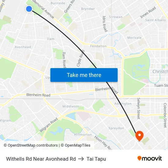 Withells Rd Near Avonhead Rd to Tai Tapu map