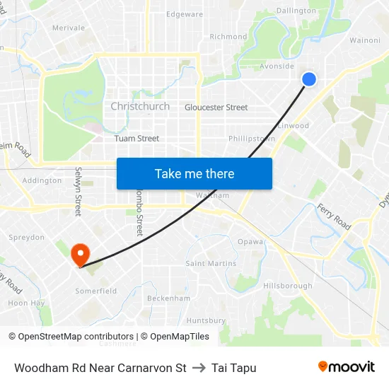 Woodham Rd Near Carnarvon St to Tai Tapu map