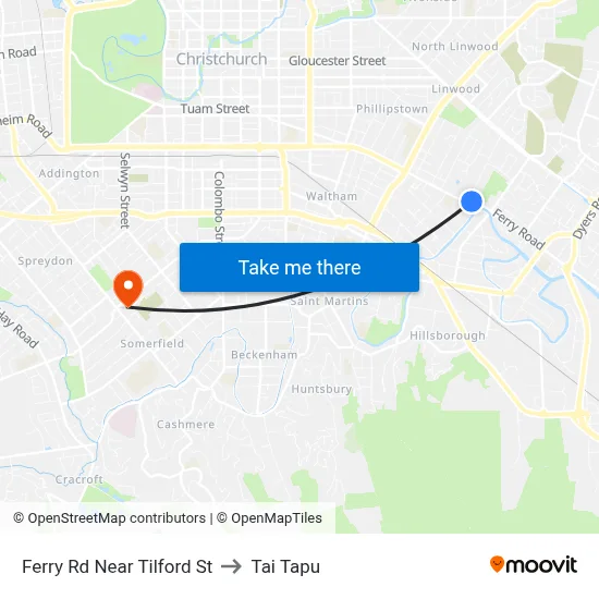Ferry Rd Near Tilford St to Tai Tapu map