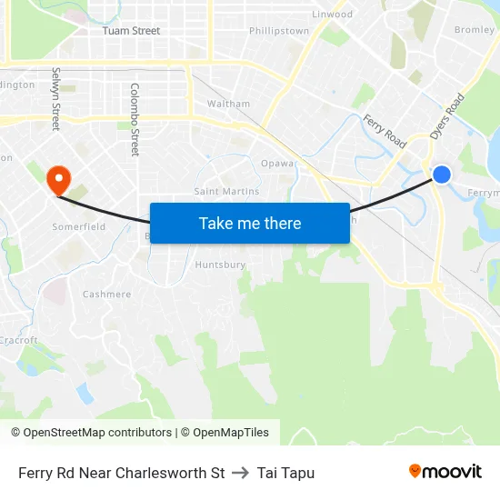 Ferry Rd Near Charlesworth St to Tai Tapu map