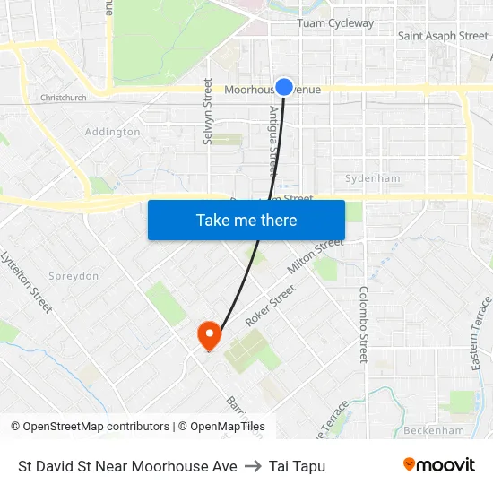 St David St Near Moorhouse Ave to Tai Tapu map
