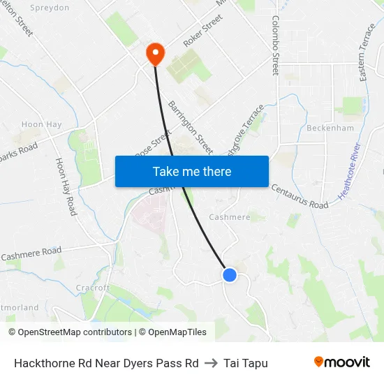 Hackthorne Rd Near Dyers Pass Rd to Tai Tapu map