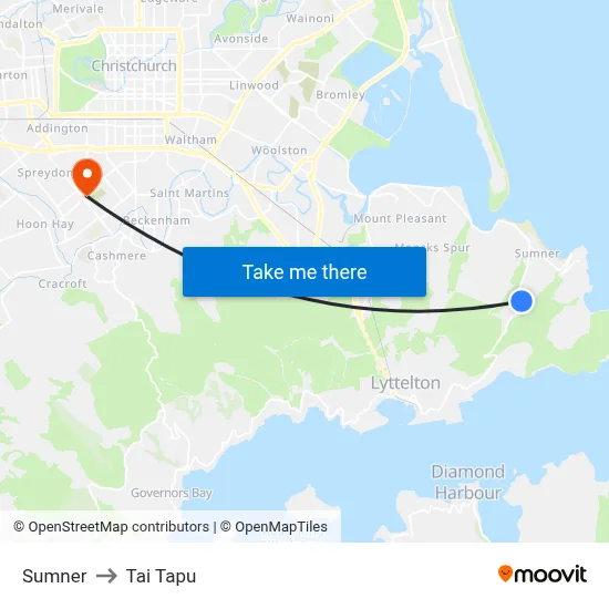 Sumner to Tai Tapu map