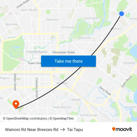 Wainoni Rd Near Breezes Rd to Tai Tapu map