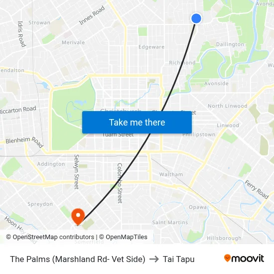 The Palms (Marshland Rd- Vet Side) to Tai Tapu map