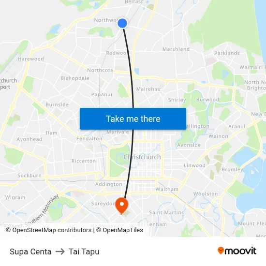 Supa Centa to Tai Tapu map