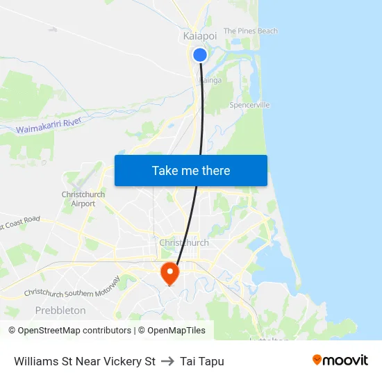 Williams St Near Vickery St to Tai Tapu map