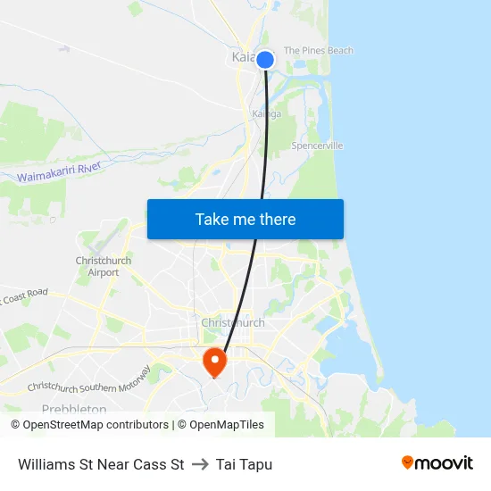 Williams St Near Cass St to Tai Tapu map