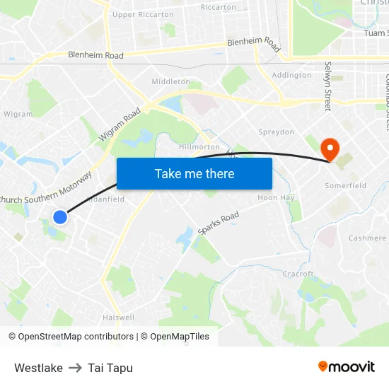 Westlake to Tai Tapu map
