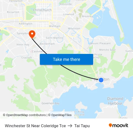 Winchester St Near Coleridge Tce to Tai Tapu map