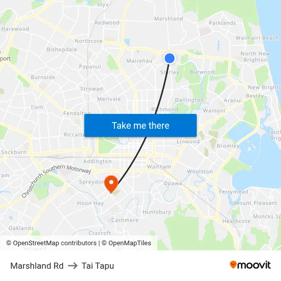 Marshland Rd to Tai Tapu map