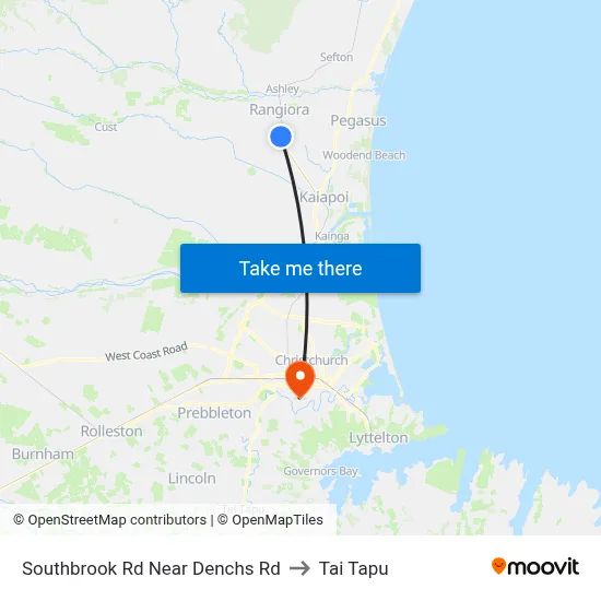 Southbrook Rd Near Denchs Rd to Tai Tapu map