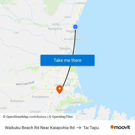 Waikuku Beach Rd Near Kaiapohia Rd to Tai Tapu map