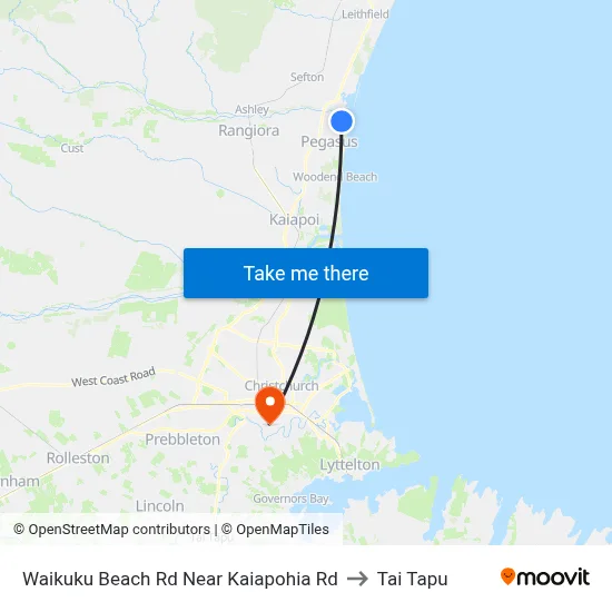 Waikuku Beach Rd Near Kaiapohia Rd to Tai Tapu map