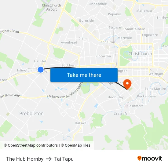 The Hub Hornby to Tai Tapu map