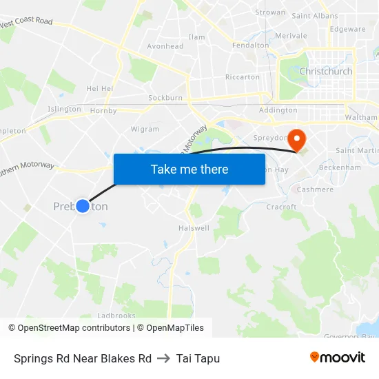 Springs Rd Near Blakes Rd to Tai Tapu map