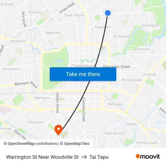 Warrington St Near Woodville St to Tai Tapu map