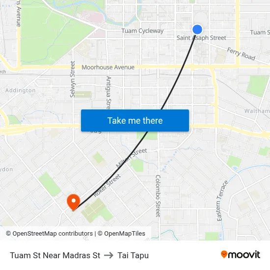 Tuam St Near Madras St to Tai Tapu map