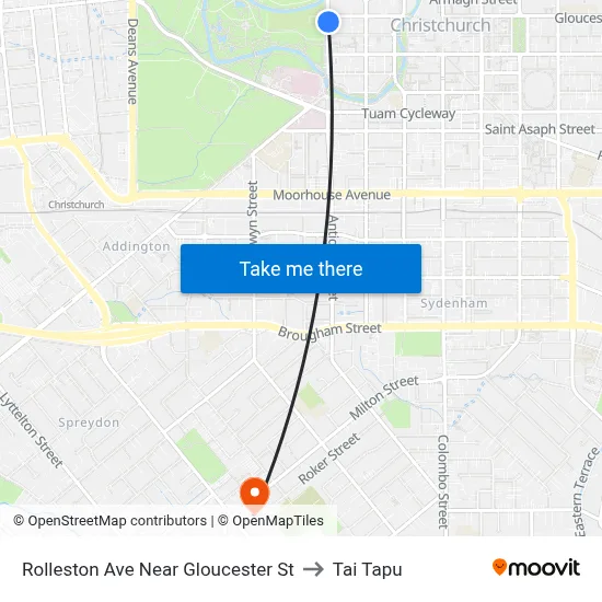 Rolleston Ave Near Gloucester St to Tai Tapu map