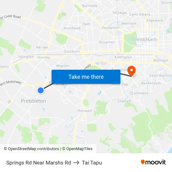 Springs Rd Near Marshs Rd to Tai Tapu map