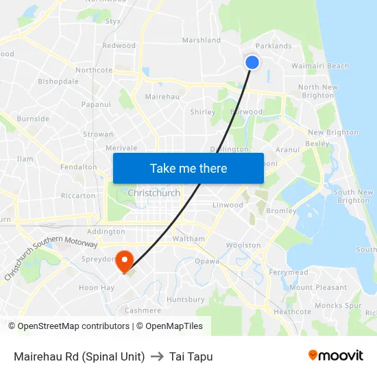 Mairehau Rd (Spinal Unit) to Tai Tapu map