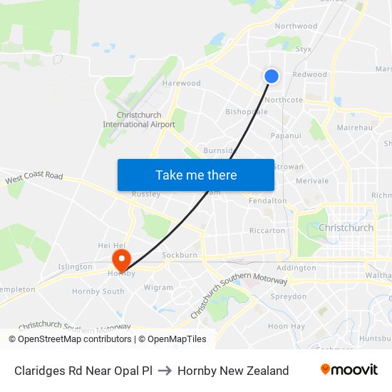 Claridges Rd Near Opal Pl to Hornby New Zealand map