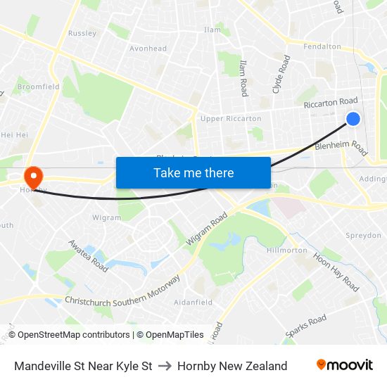 Mandeville St Near Kyle St to Hornby New Zealand map