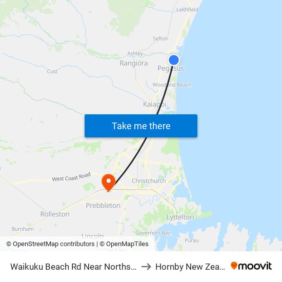 Waikuku Beach Rd Near Northside Dr to Hornby New Zealand map