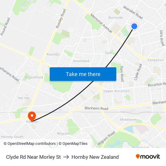 Clyde Rd Near Morley St to Hornby New Zealand map