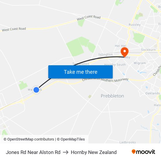 Jones Rd Near Alston Rd to Hornby New Zealand map